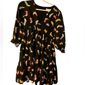 She + sky Tiered black cowboy boots printed dress size Medium M